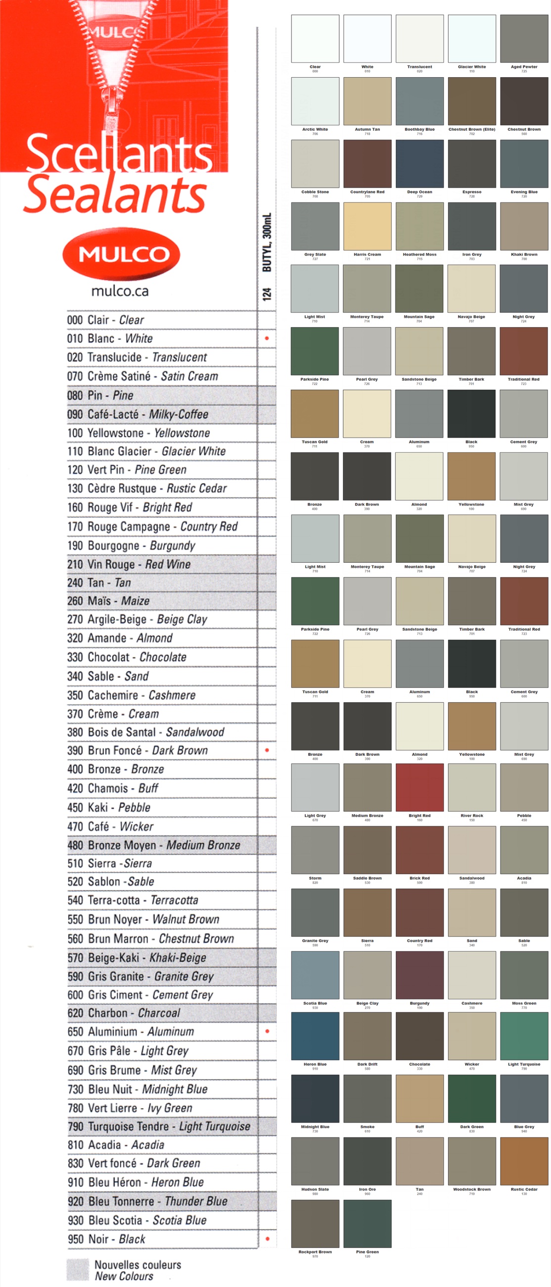 Supra Butyl colour chart