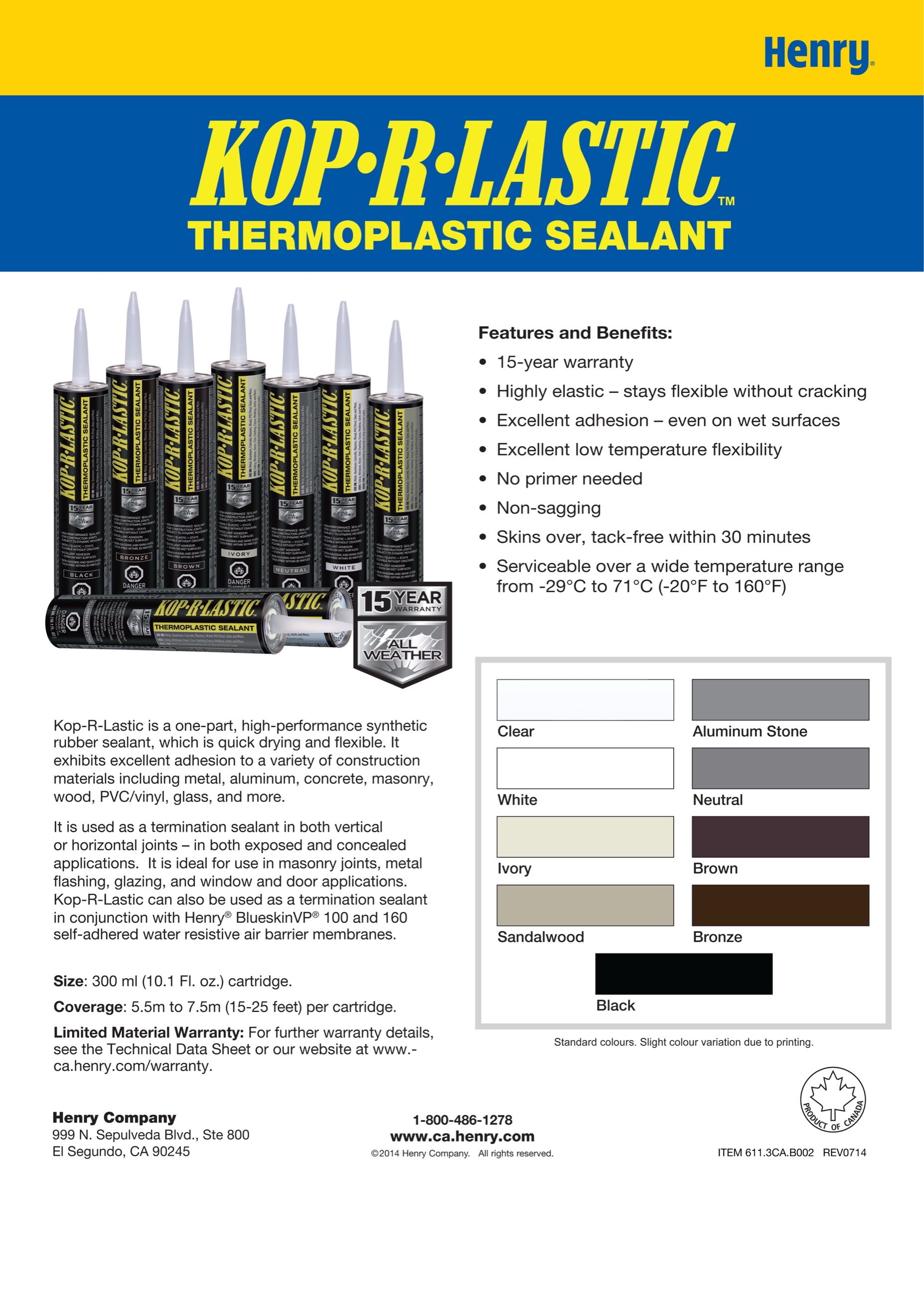 Kop-R-Lastic colour chart
