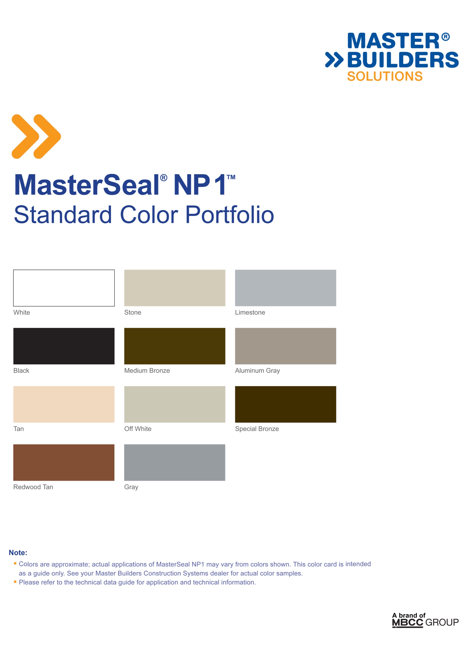 MasterBuilders NP 1 colour chart