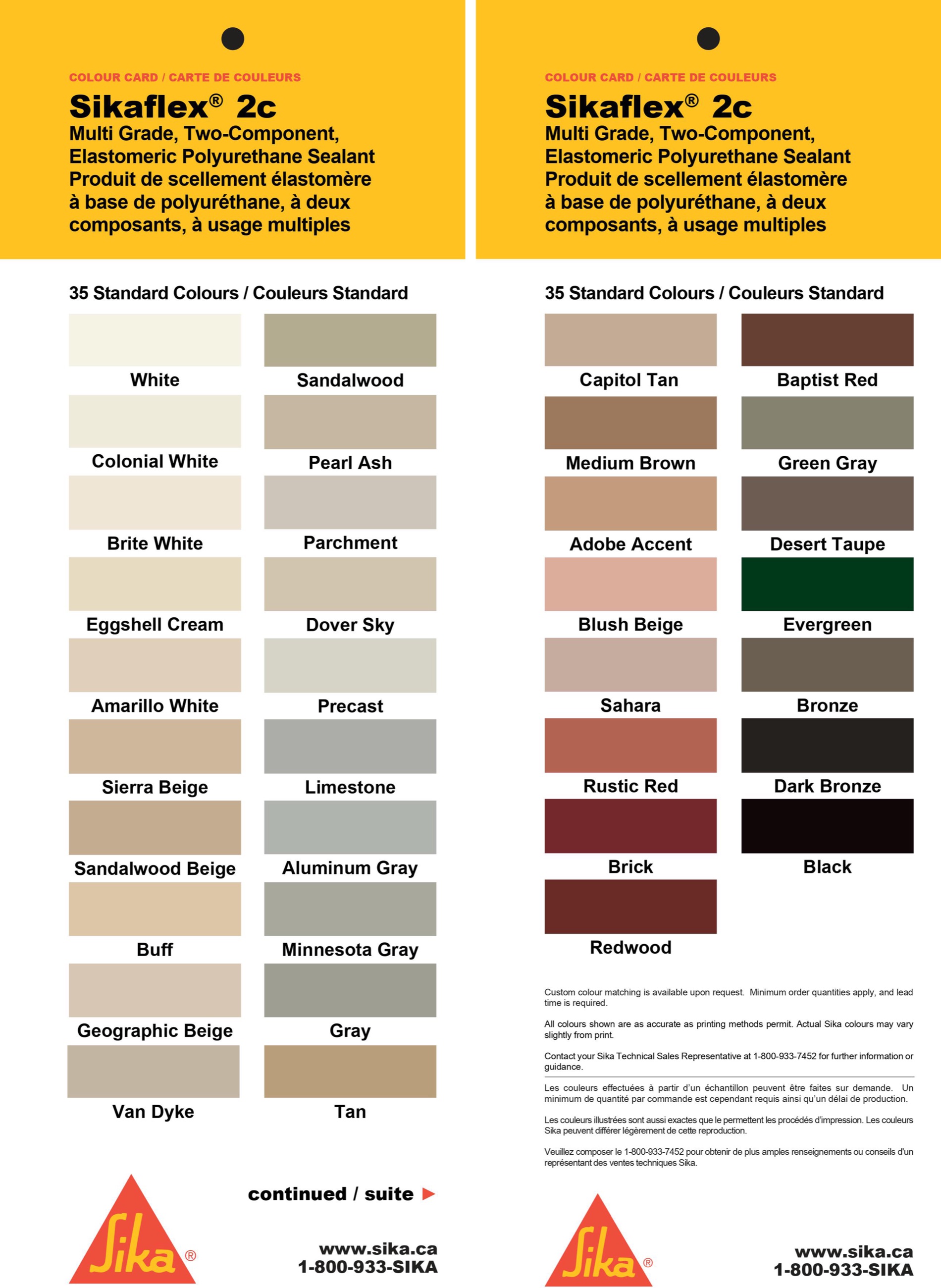 Sika 2c colour chart