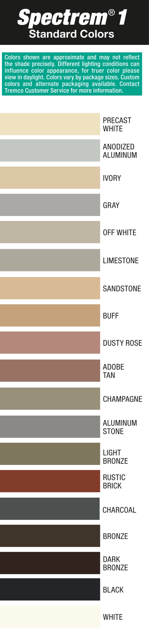 Spectrem 1 colour chart