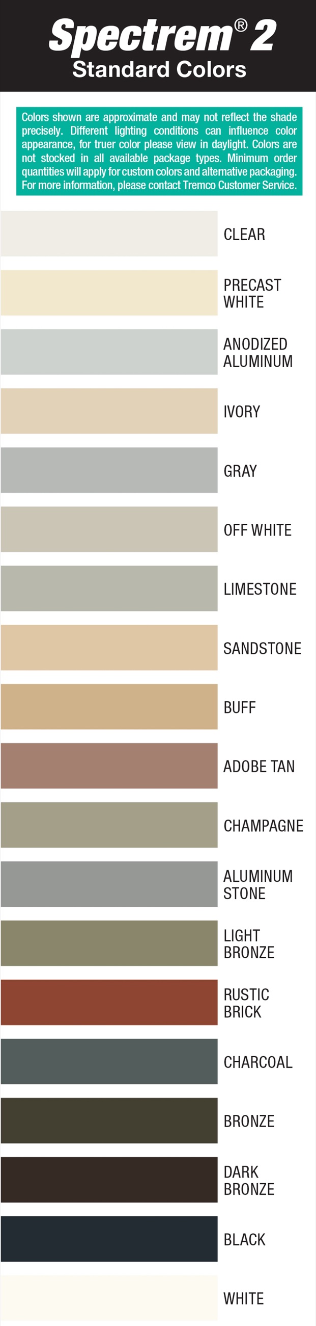 Spectrem 2 colour chart