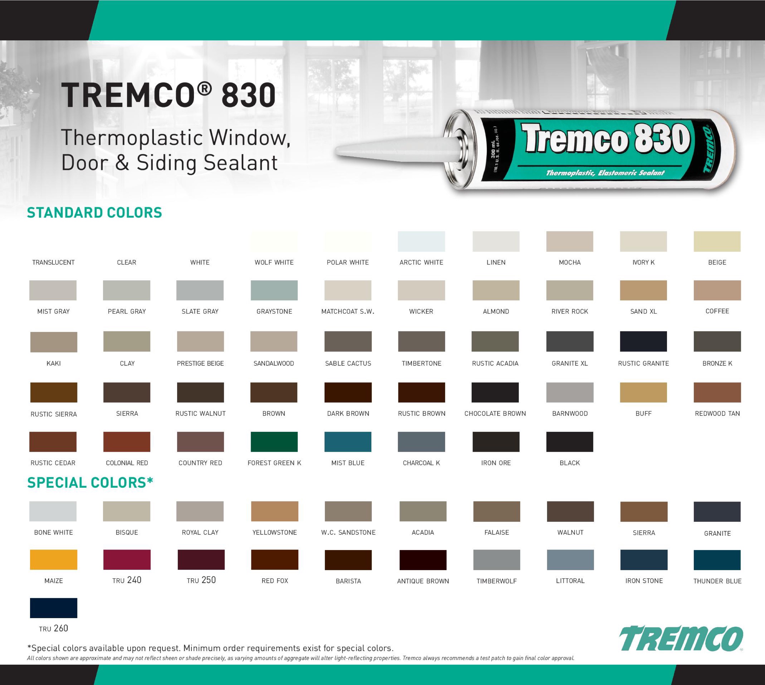 Tremco 830 colour chart