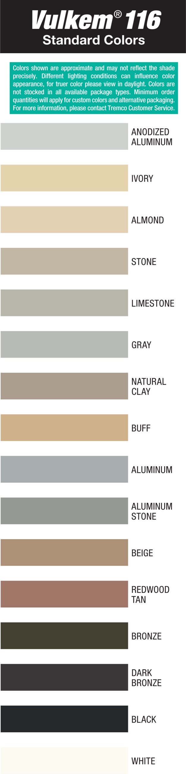 Vulkem 116 colour chart